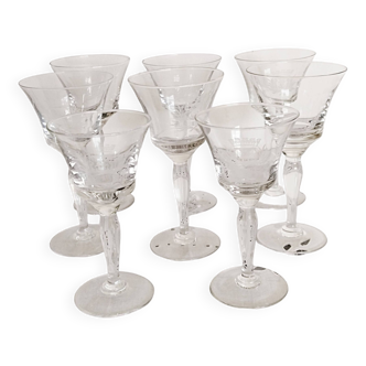 Service of 8 screen-printed Vouvray glasses, Brotherhood of the Knights of Chantepleure, French wine