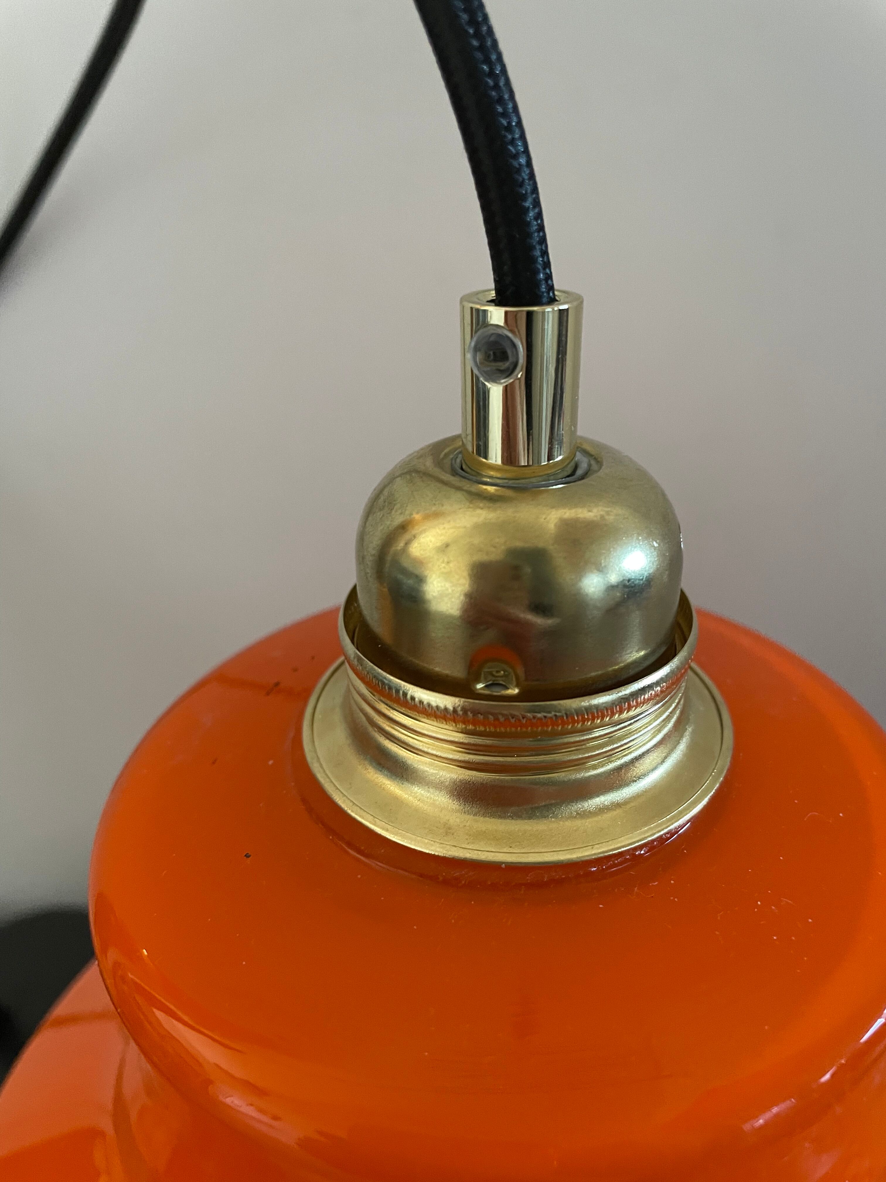Vintage electrified orange suspension lamp with new