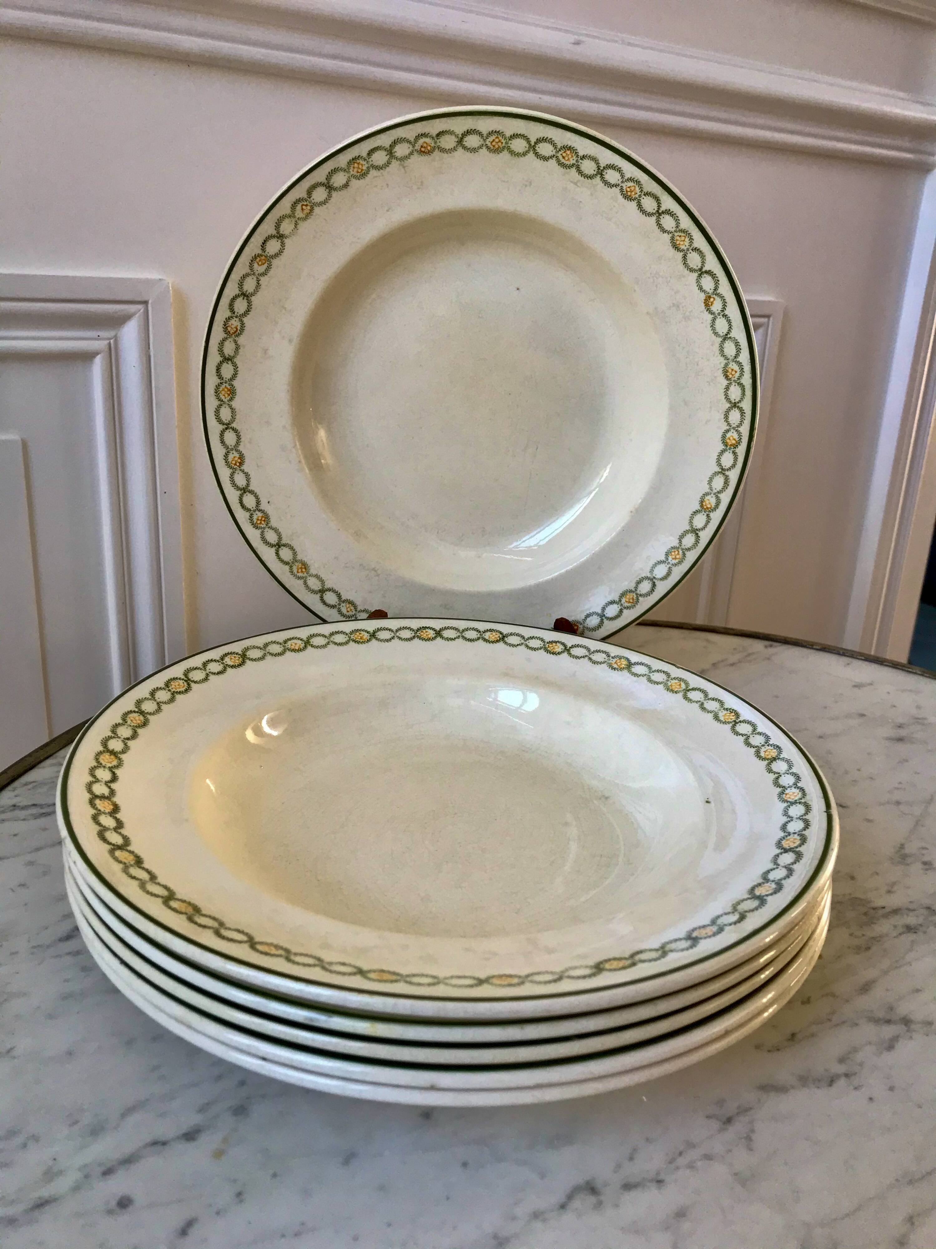 lot of 6 green and orange Longwy Iron Earth hollows from the beginning of the 19th century