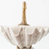 Sculptural Art Nouveau Swan Coupe in Crackled Glazed Porcelain and Gilded Metal