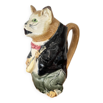 Pichet barbotine chat musicien
