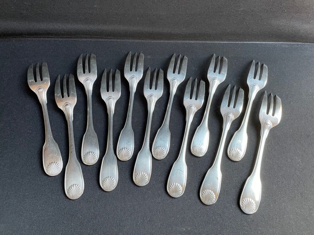 12 Christofle silver metal cake forks model Vendôme/Arcantia before 1983