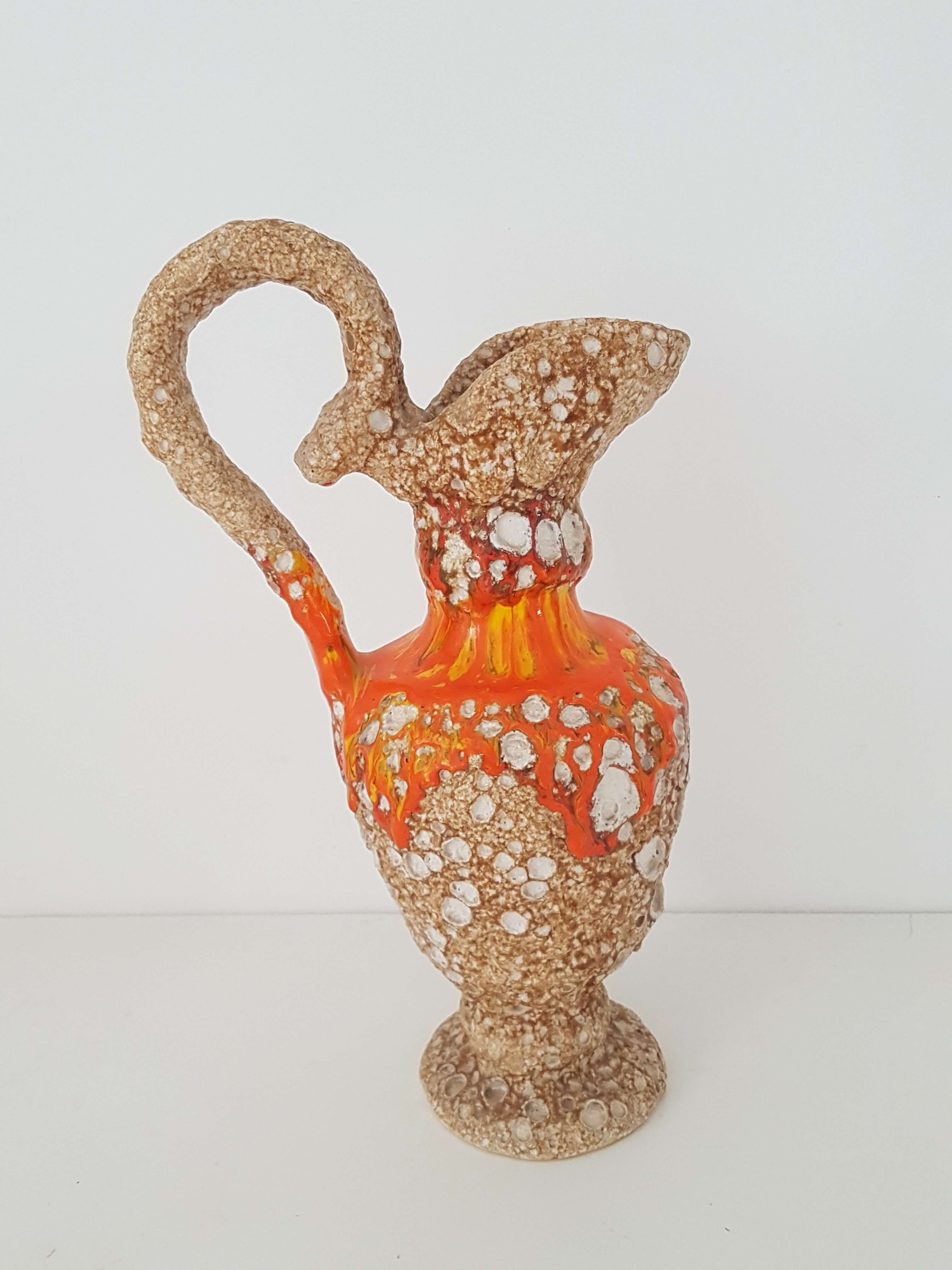 Ceramic vase Fat lava orange and beige Vintage