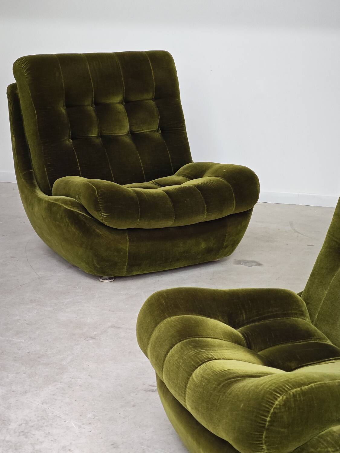 Pair of green velvet Atlantis armchairs by Jitona, ex Czechoslovakia 60s