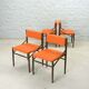 4 chaises de salle à manger en bois wengé avec revêtement en tissu bouclé orange, années 1960