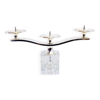 Glass and silver-plated metal candle holder by Peill & Putzler, 1970