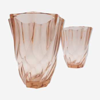 Glassworks of Arques, France pair of vintage pink vases - 1960s-1970s