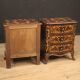 Pair of Italian inlaid bedside tables in walnut, maple and beech