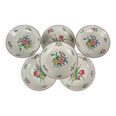 Set de 6 assiettes calottes Modèle Réverbère par KG Lunéville, motif tulipe & rose