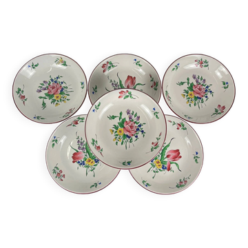 Set of 6 calotte plates Model Réverbère by KG Lunéville, tulip & rose pattern.