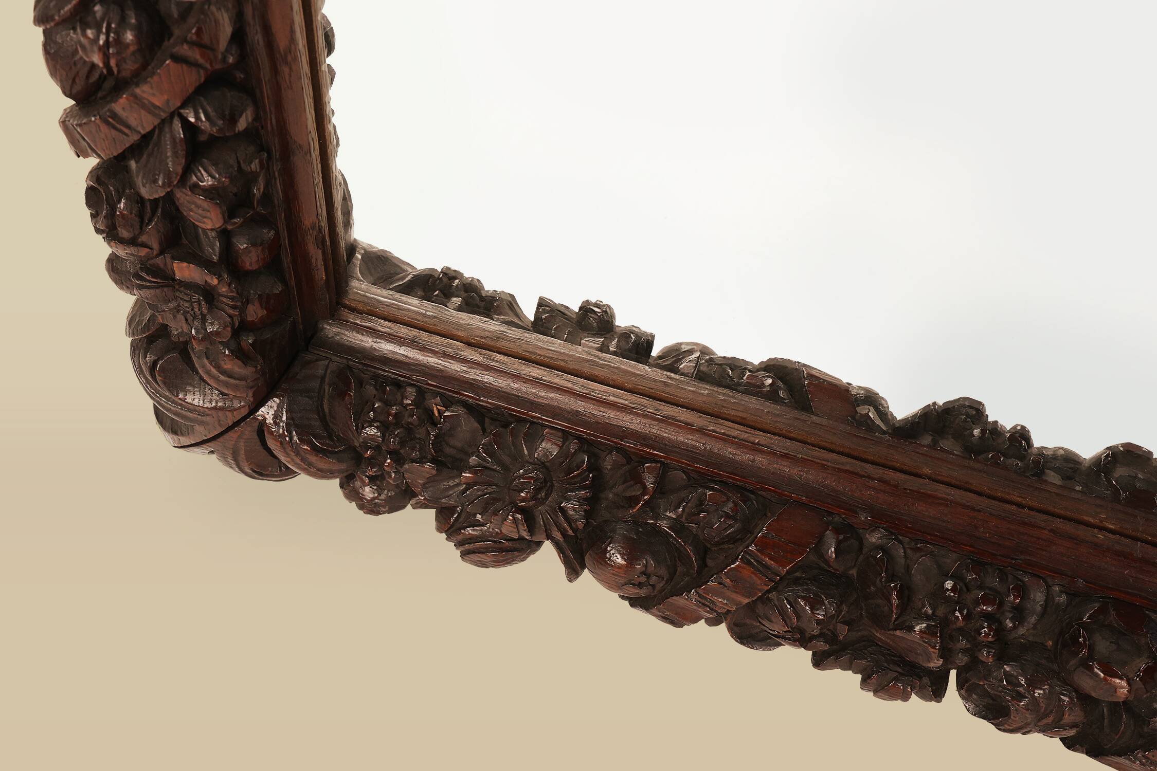 Rare large Antique Baroque or Rococo style hand carved oak mirror, France c