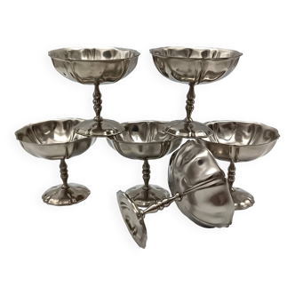 6 STAINLESS STEEL ICE CREAM CUPS, vintage, Le Grün Du vert Orfèvres