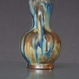 Vase with two handles in flamed sandstone with art nouveau-style drippings