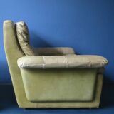 Patchwork leather olive green lounge chair and ottoman by Laauser, 1970s