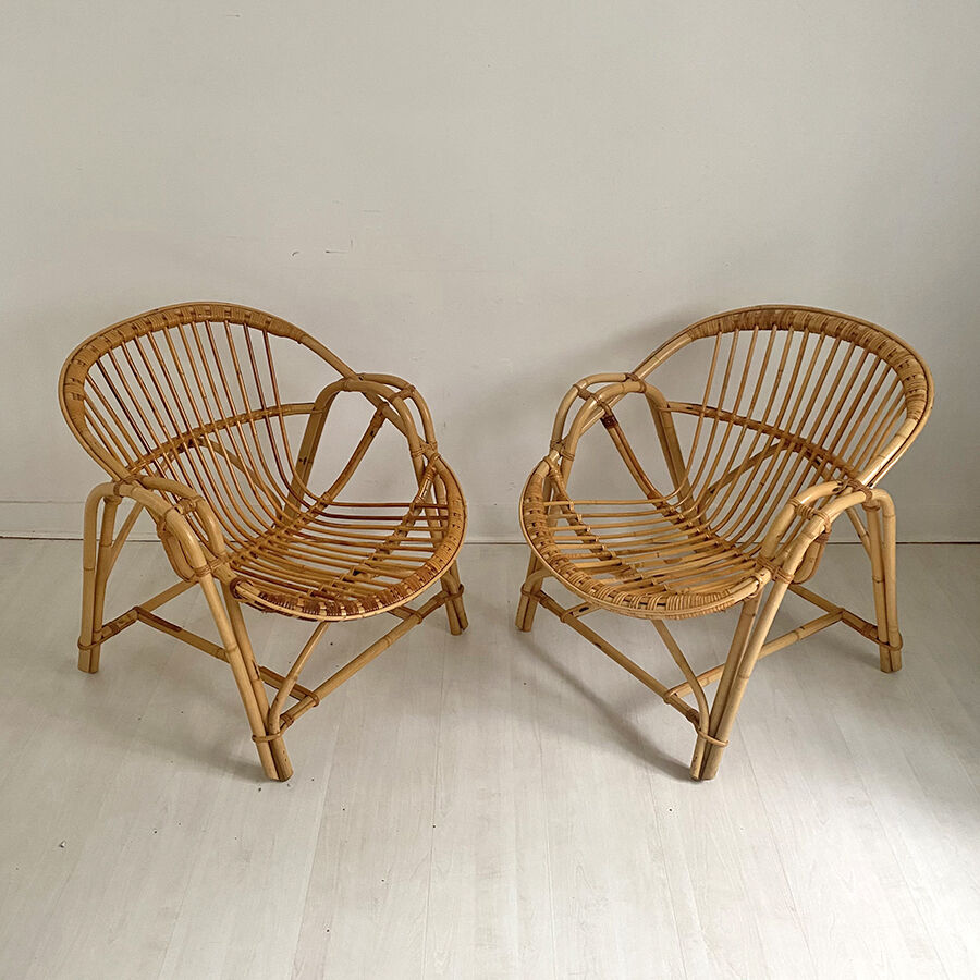 Paire de fauteuils en rotin vintage 60