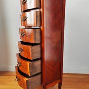 Curved chest of drawers in marquetry – marble top – Louis XV style