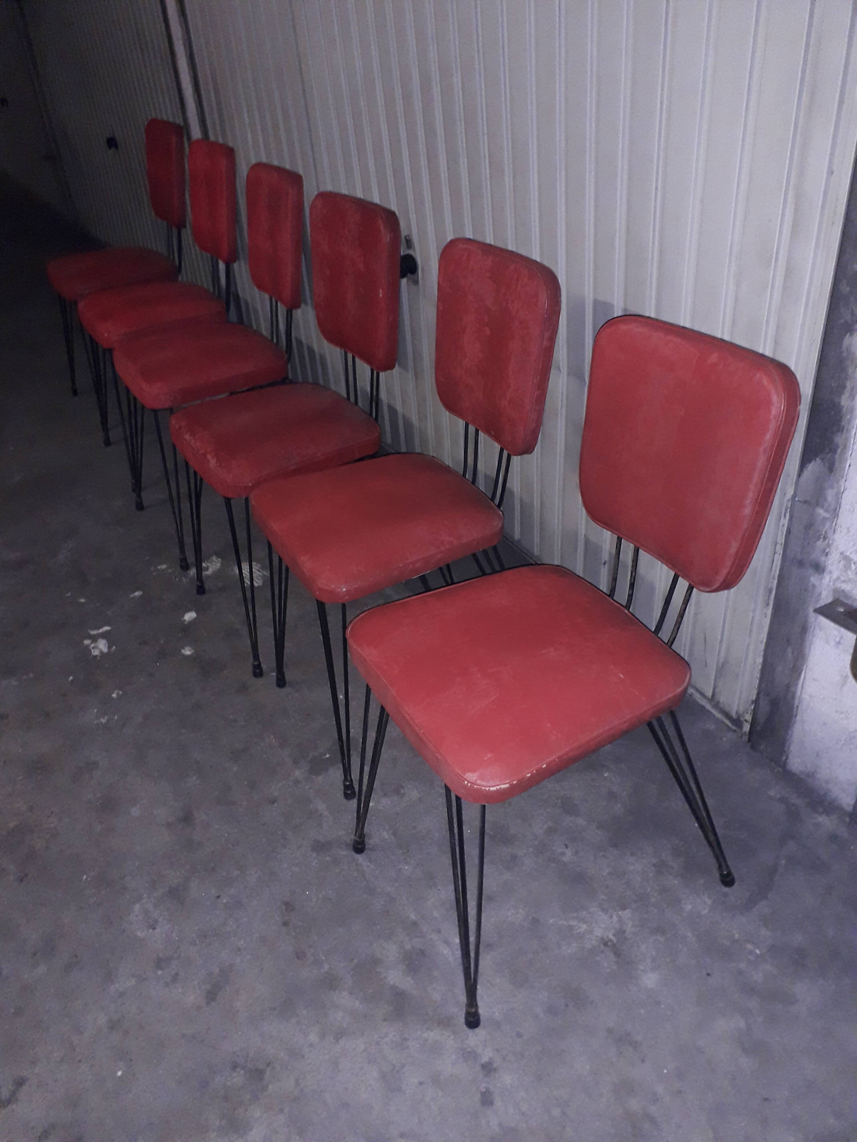 6 vintage red chairs