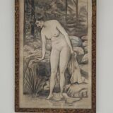 Fusain Femme nue estampe encadrée