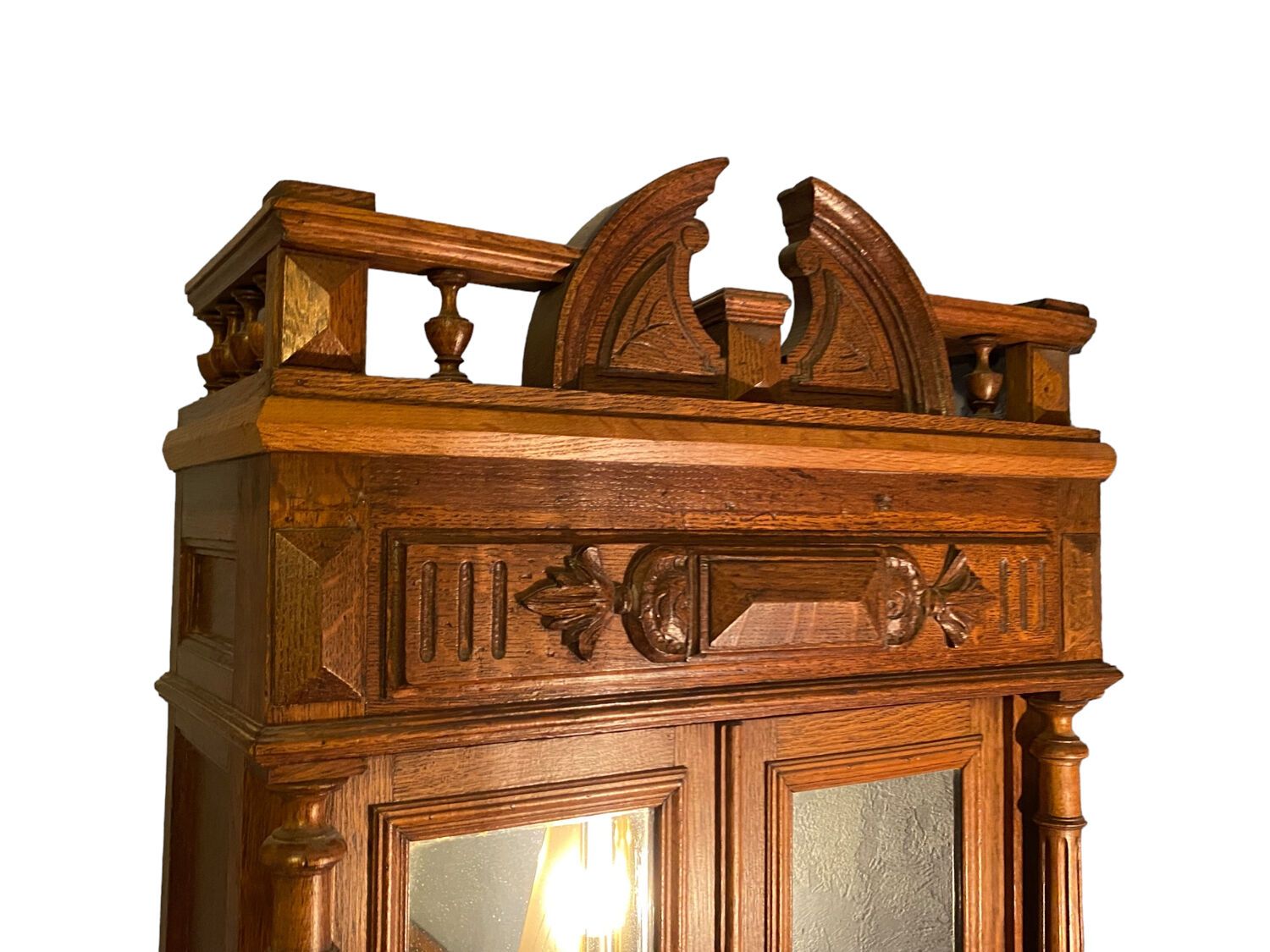 Lion's head oak shelf cabinet