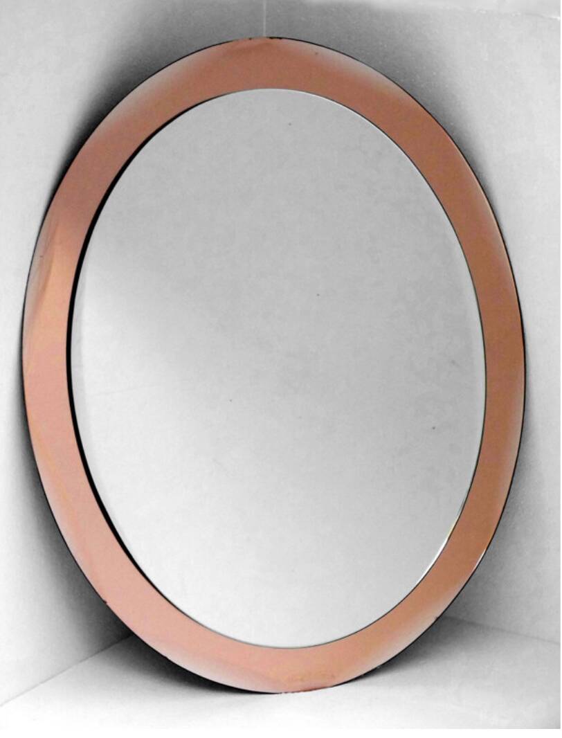 Vintage Antonio Lupi Luxor Crystal Art Mirror in Pink Copper 1950