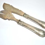 Service à poisson en Argent fourré ancien - Couvert de service gravé et guilloché Napoléon III