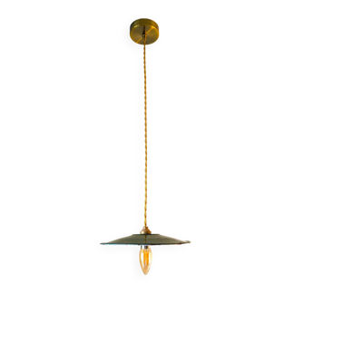 Suspension vintage en tôle émaillée verte, luminaire industriel ancien