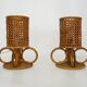 Pair of bamboo rattan caned lamps. Italy 1950s 60s.