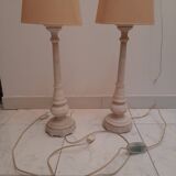 A pair of antique desk lamps with white marble bases