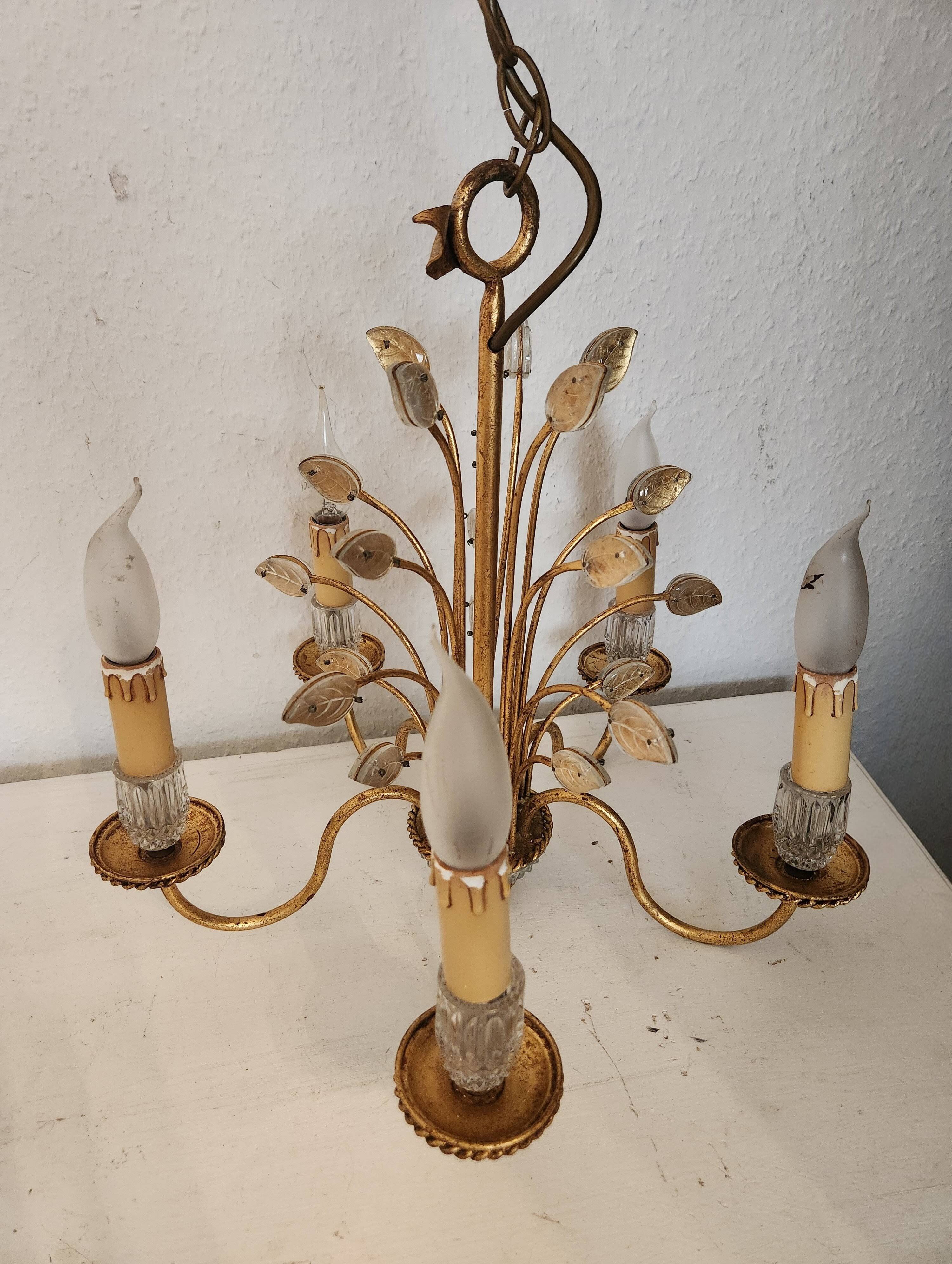 Vintage vergoldet Kronleuchter Maison Baguès Kristall 60er-70er Frankreich