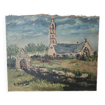 Painting - Oil on canvas Breton Village Signed Louis Hayaux (1897 - 1982)