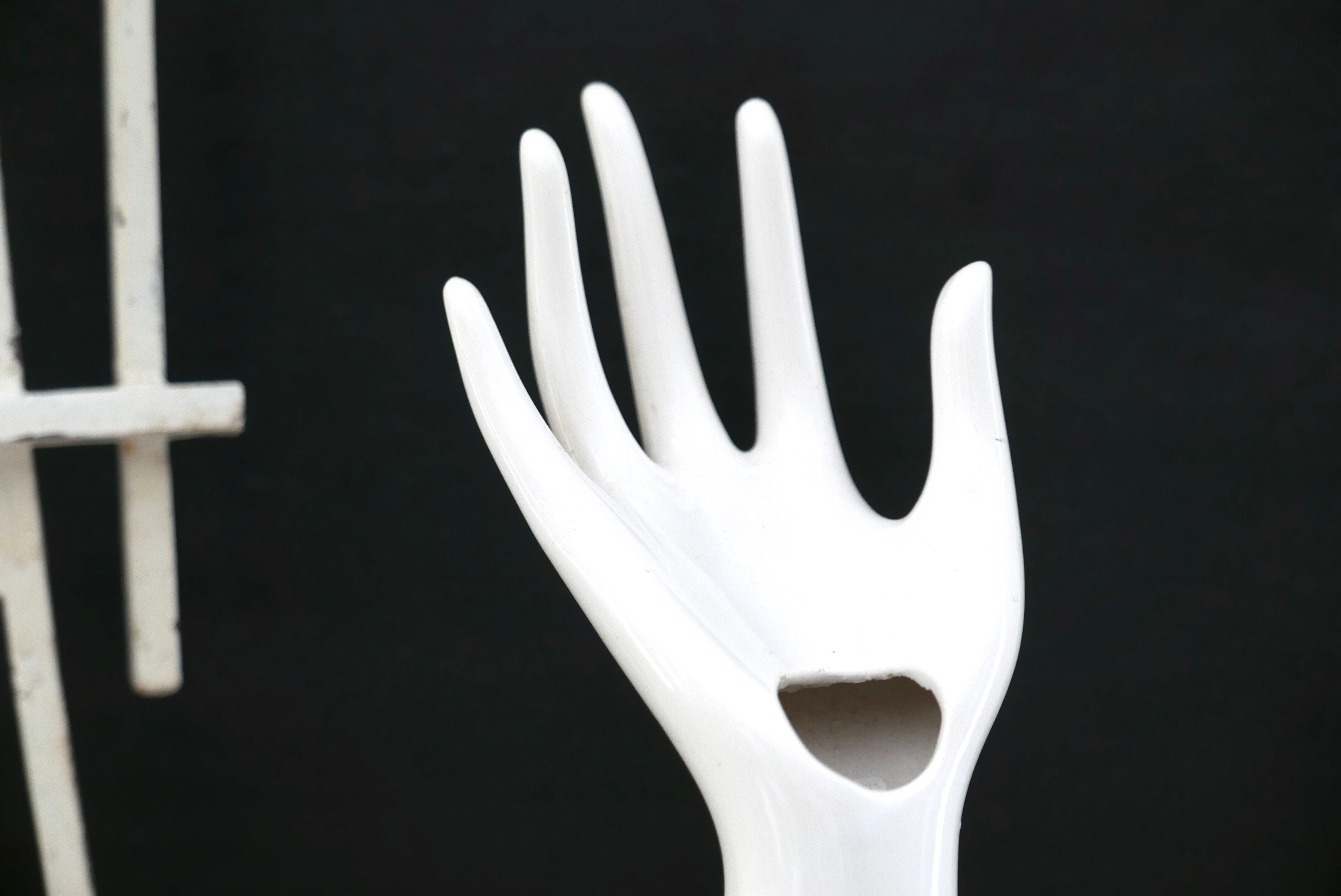 Hand baguier vase, white porcelain, 70s