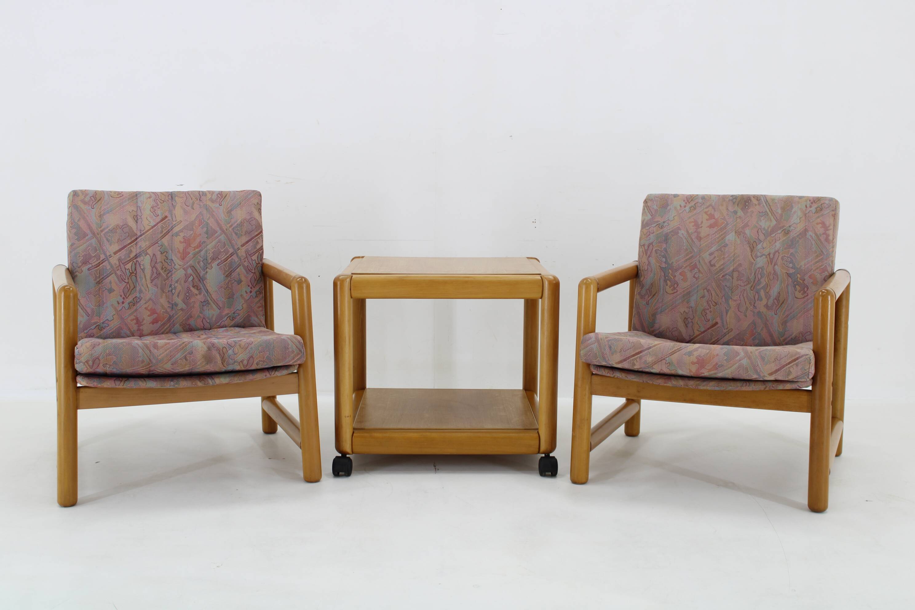 1970s Pair of Beech Armchairs and Coffee Table  by TON, Czechoslovakia