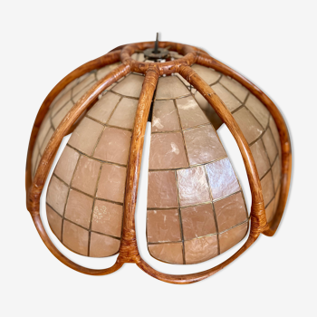 Vintage suspension in rattan and mother-of-pearl