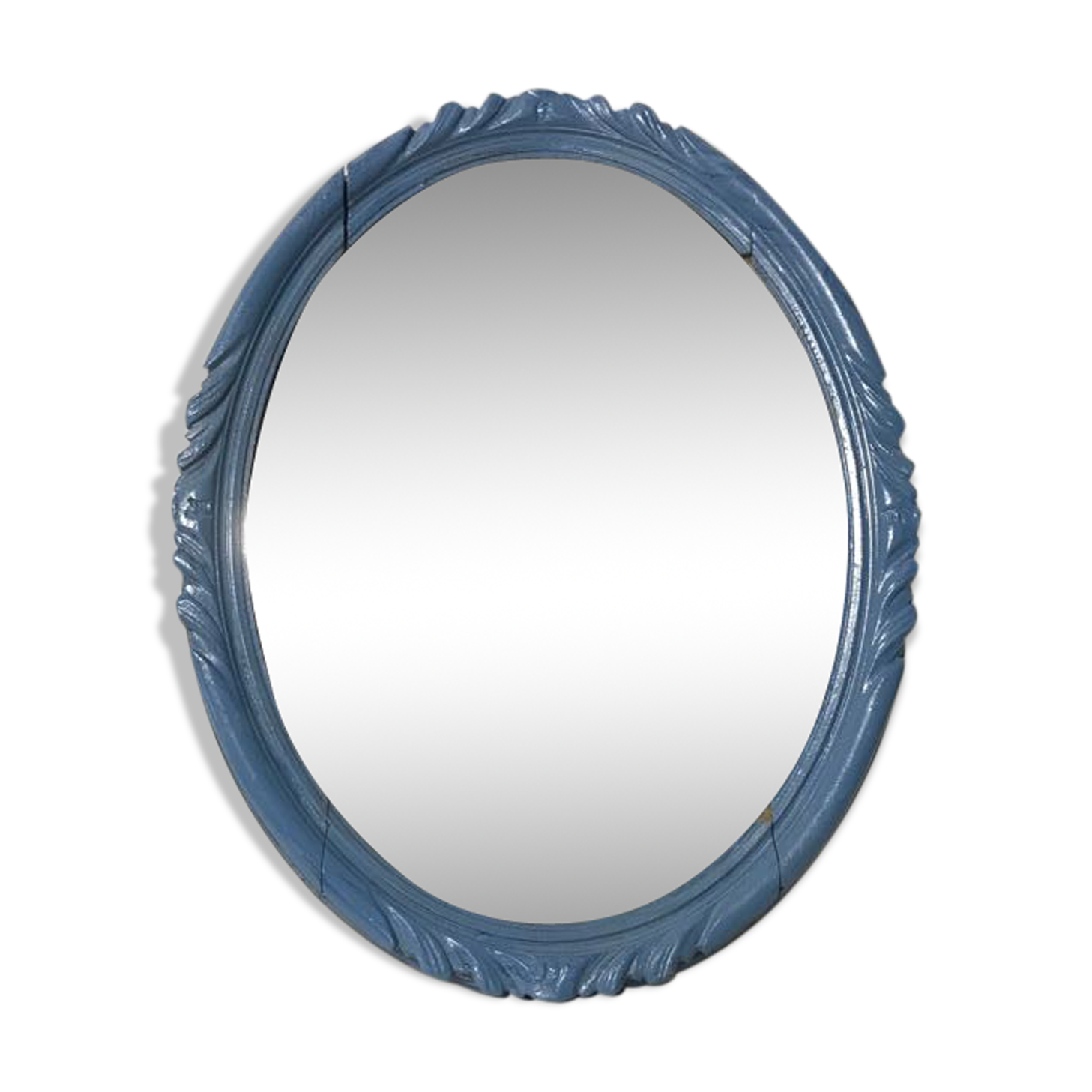 Blue wood oval mirror 30x45cm