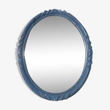 Miroir oval en bois  bleu 30x45cm