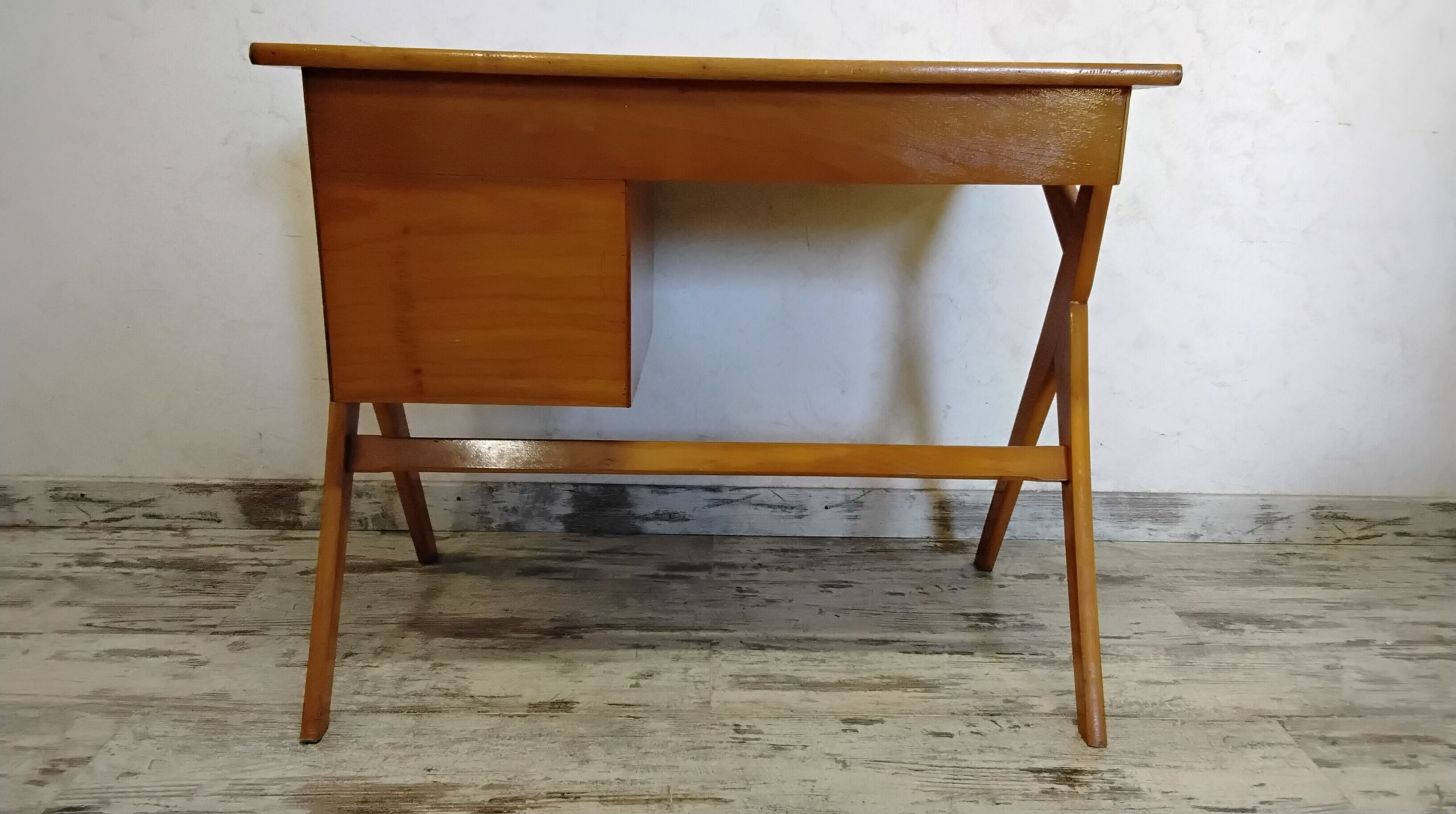 Bureau vintage pieds compas et sa chaise années 50/60