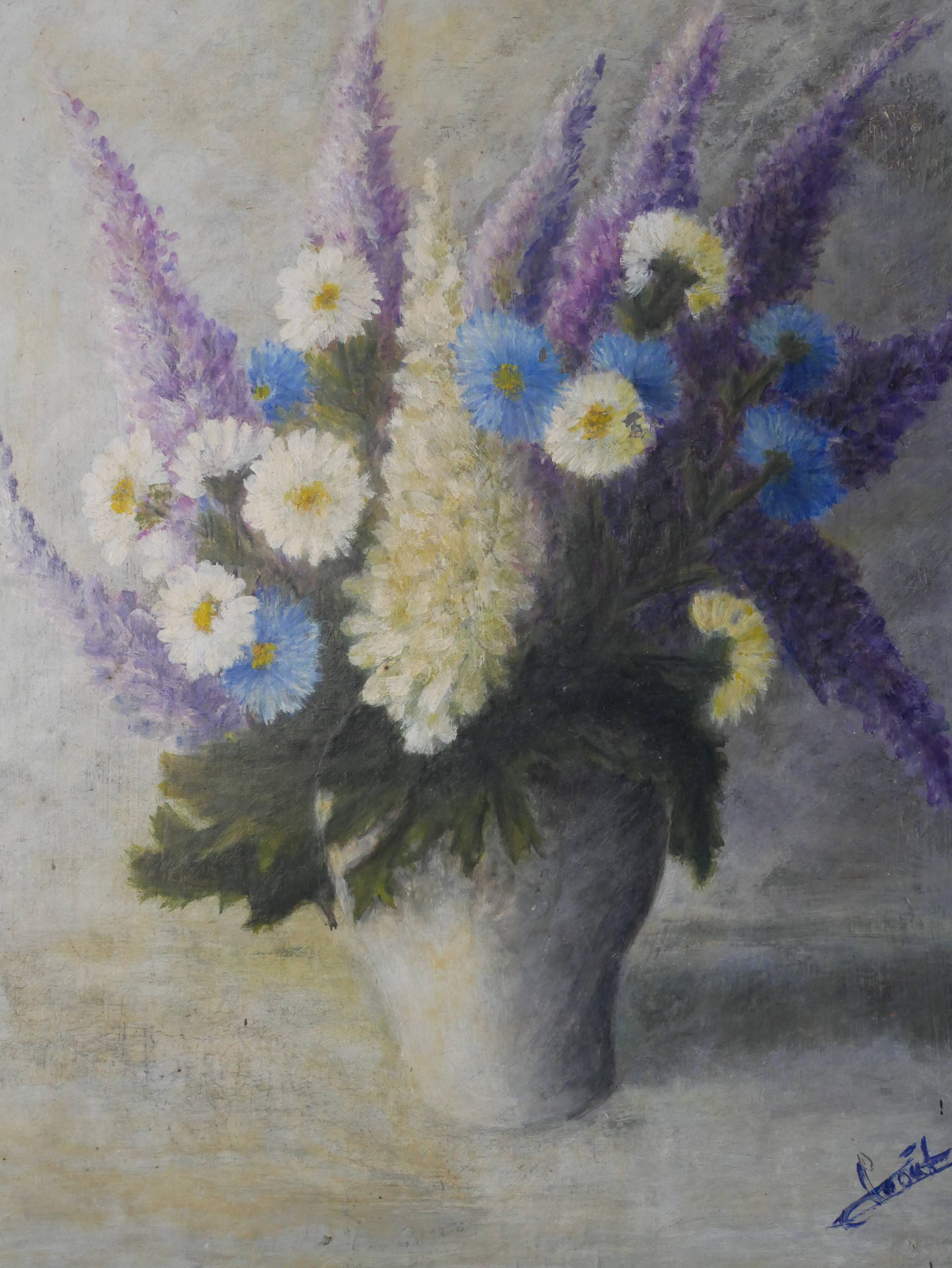 Oil painting on canvas floral composition still life bohemian countryside