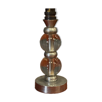 1950s lamp made up of two glass balls and a stainless steel base