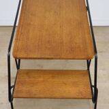 Vintage side coffee table in black lacquered metal and oak, 1950
