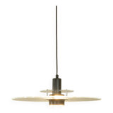 Space Age ceiling lamp by Ikea from the 1980s with two plexiglass plates and canopy made of black injection-moulded plastic.