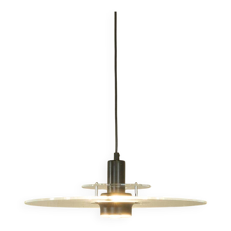 Space Age ceiling lamp by Ikea from the 1980s with two plexiglass plates and canopy made of black injection-moulded plastic.