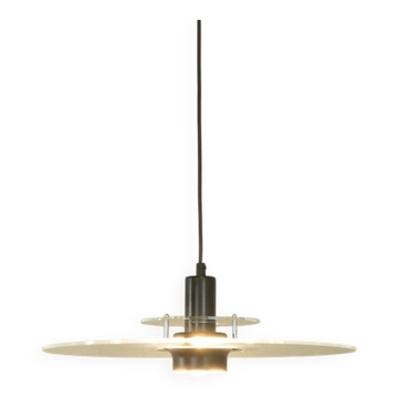 Space Age ceiling lamp by Ikea from the 1980s with two plexiglass plates and canopy made of black injection-moulded plastic.