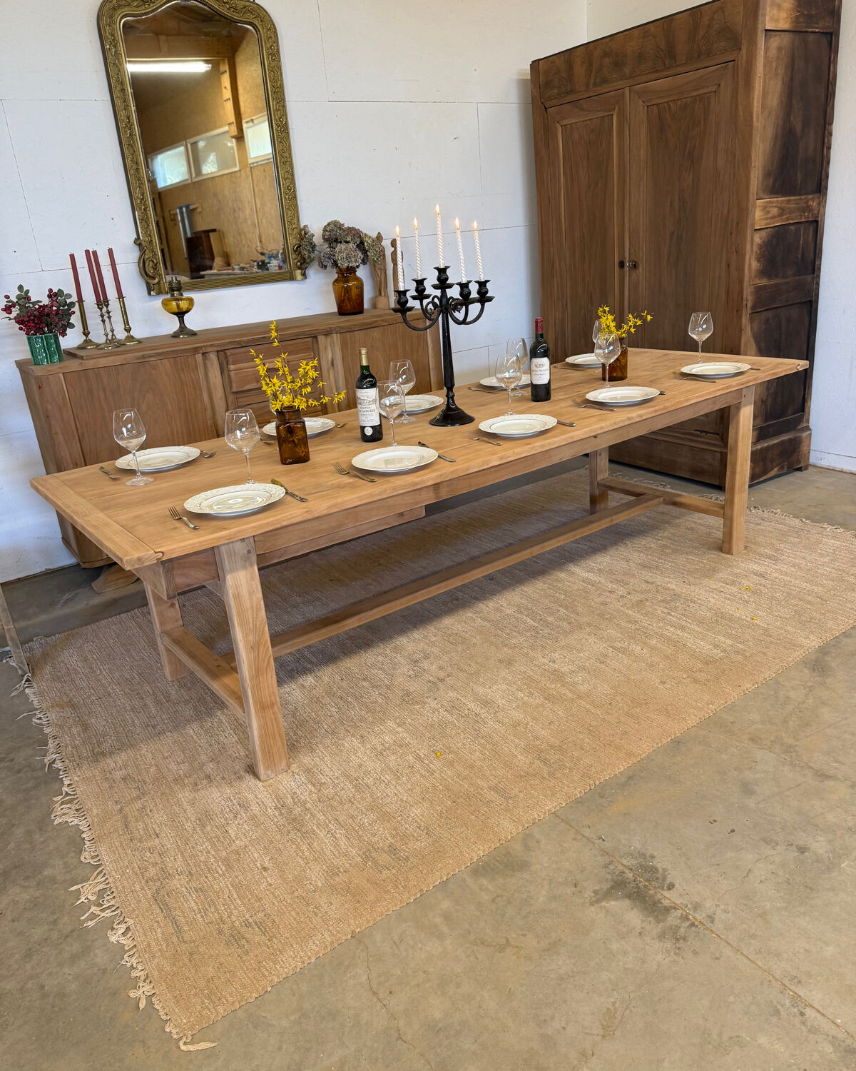 Solid wood farmhouse table