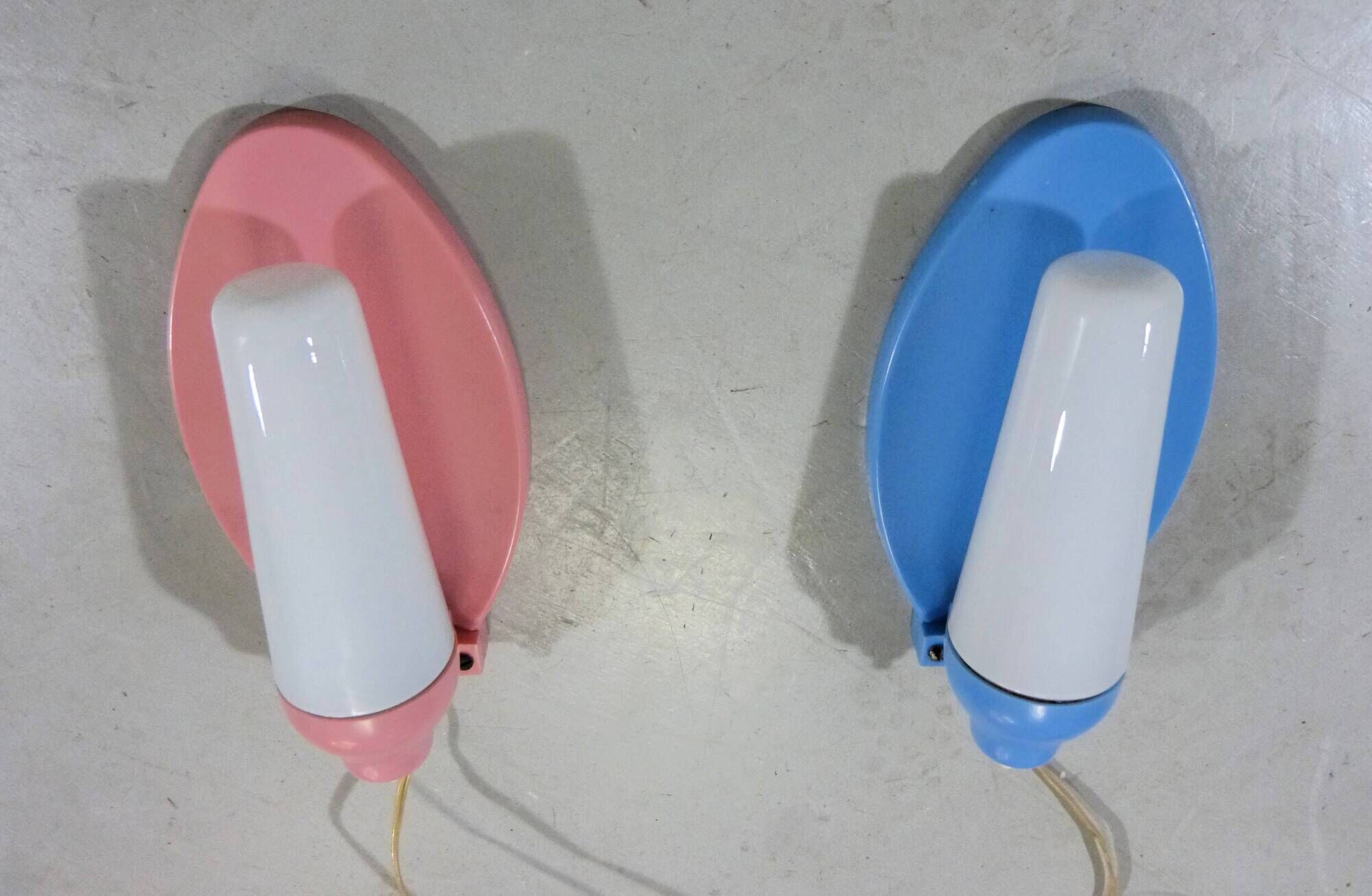 2 Wall lamps pink & blue 1950’s