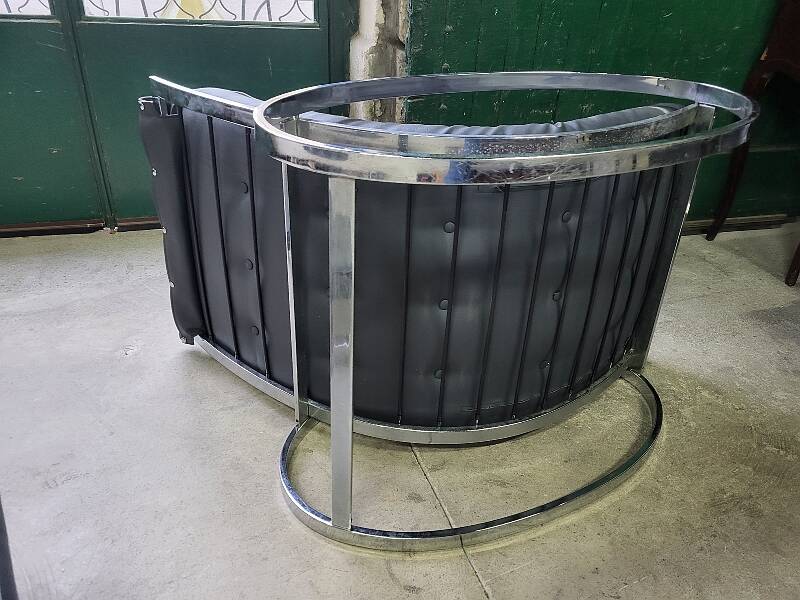 19th century rocking chair + footrest in skyl and chrome metal