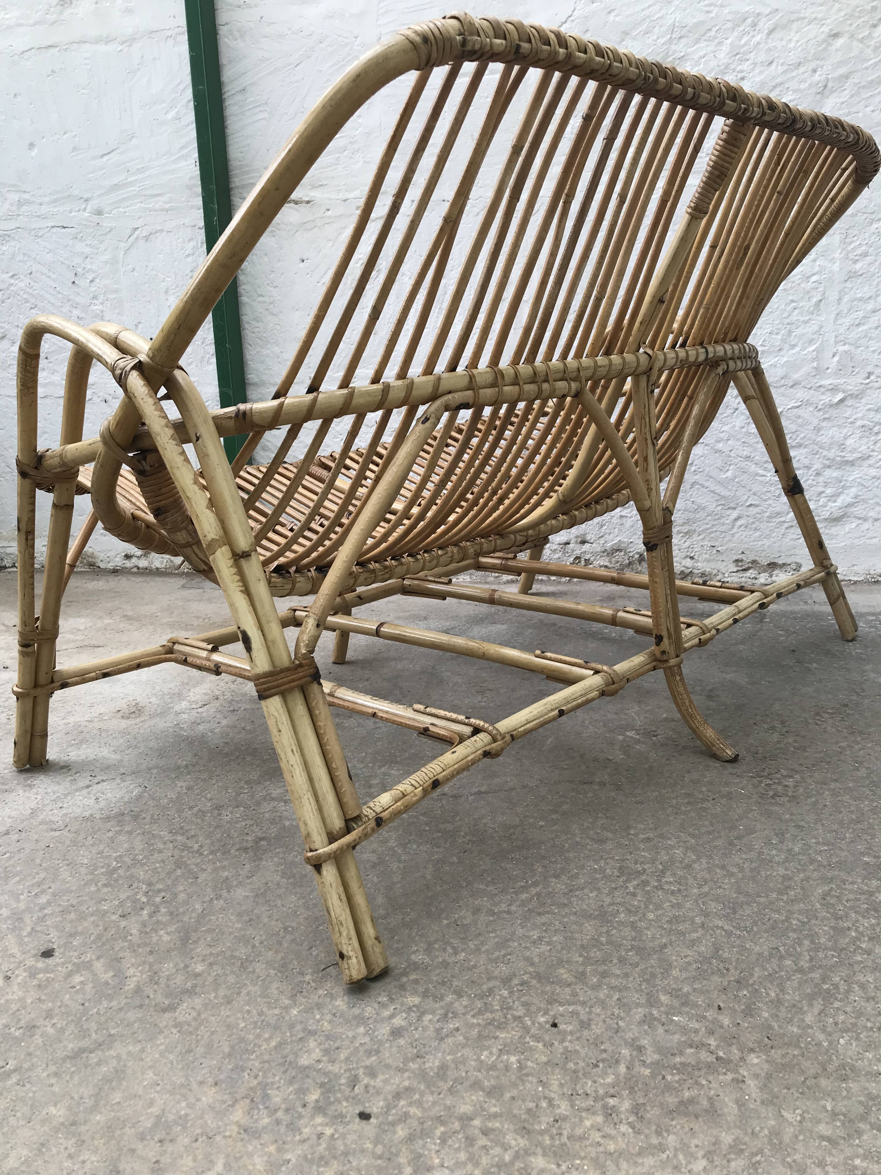 Vintage rattan bench