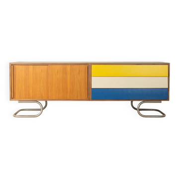 Exclusive mid-century style sideboard with stainless steel base, 1960s