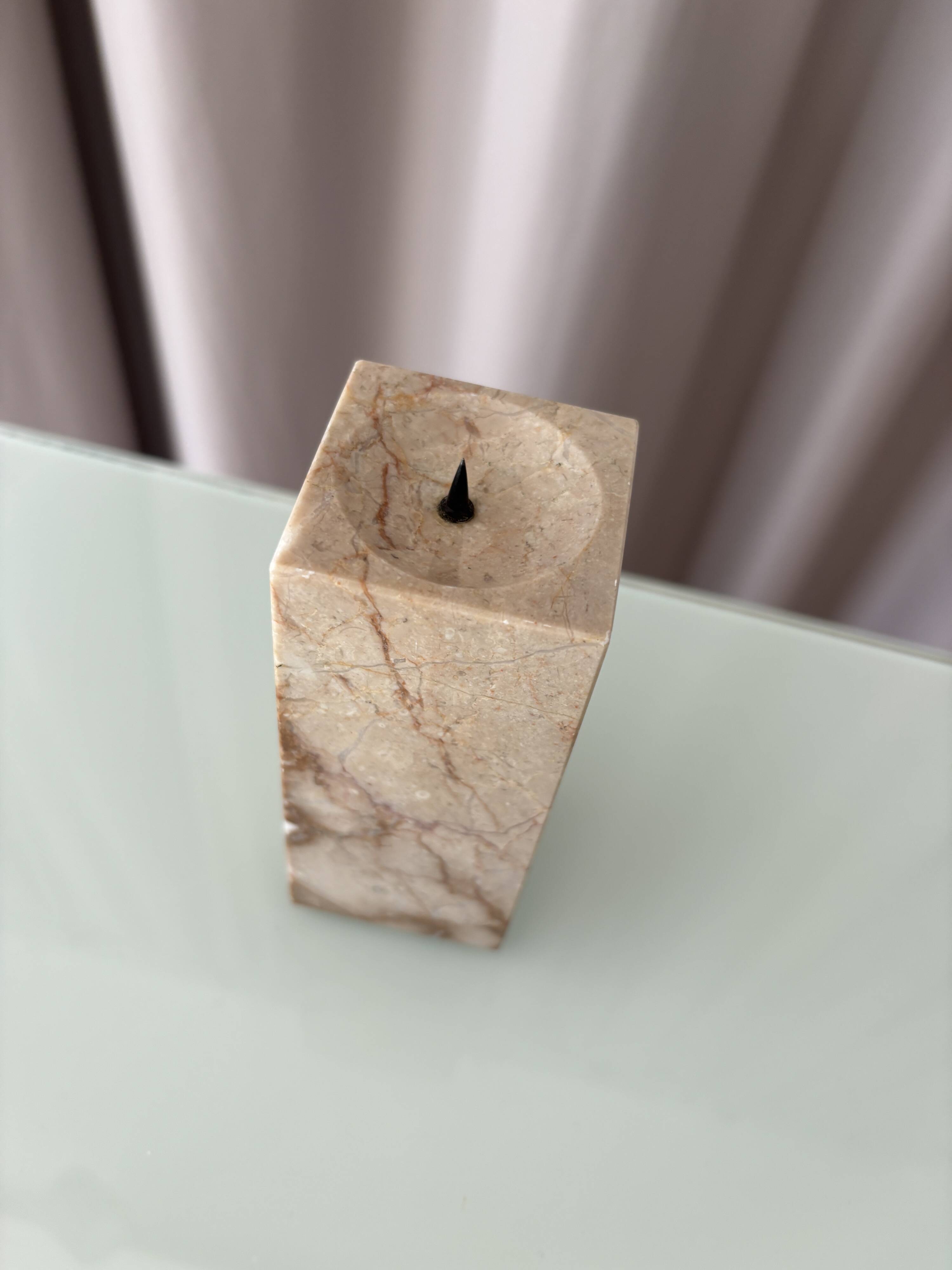 Vintage minimalist beige marble candlestick
