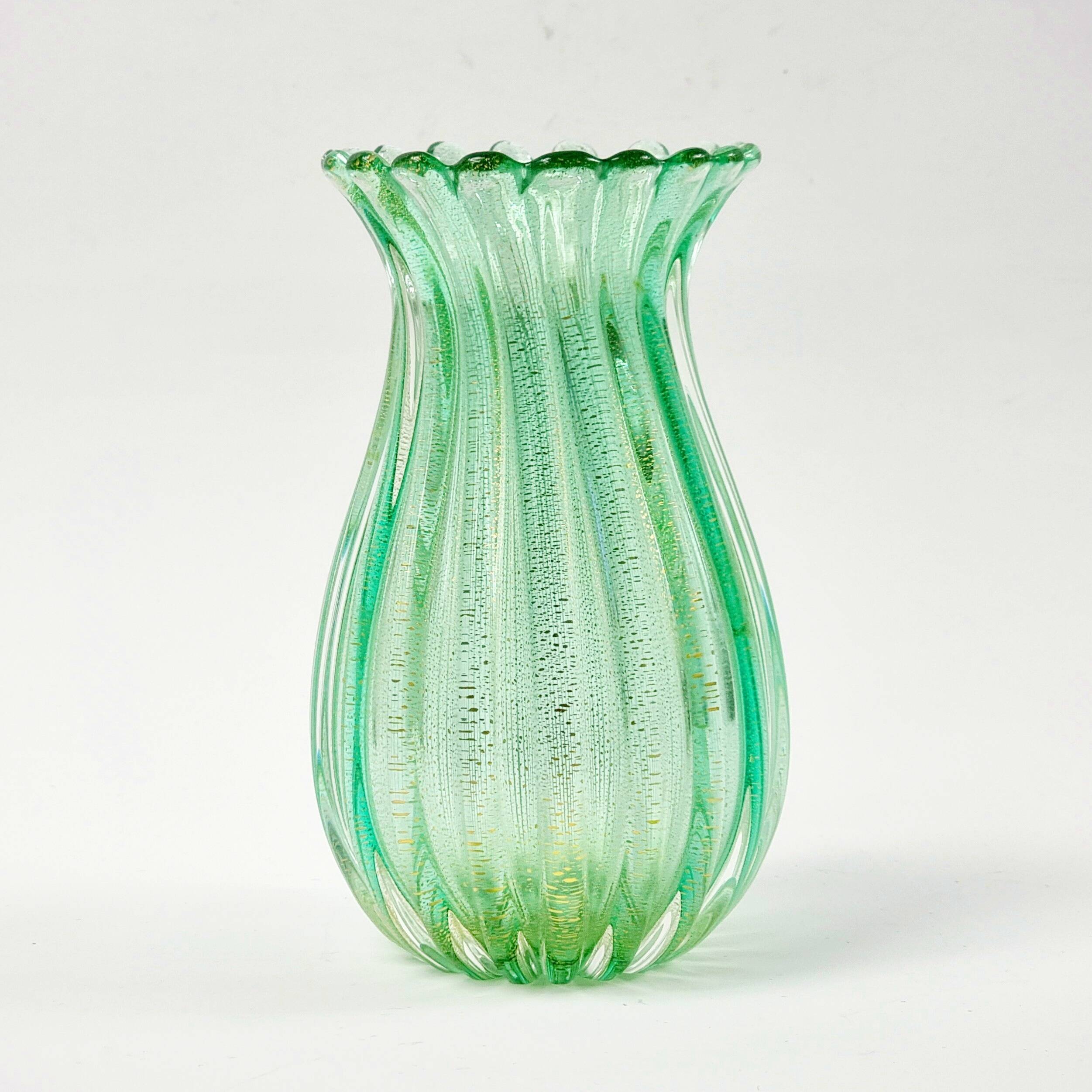 Mid-Century Ribbed Murano Glass Vase by Archimede Seguso for Seguso Vetri d'Arte, Italy, 1950s