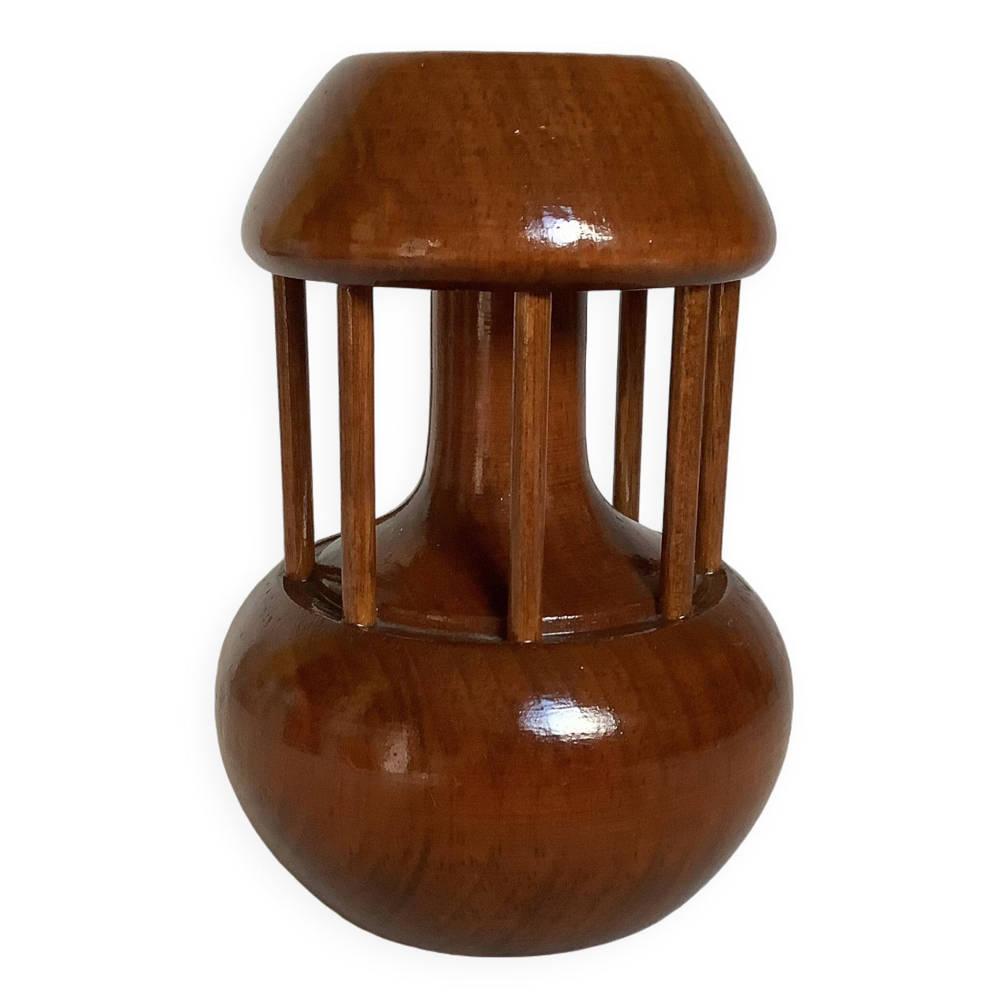 Varnished wooden candle holder